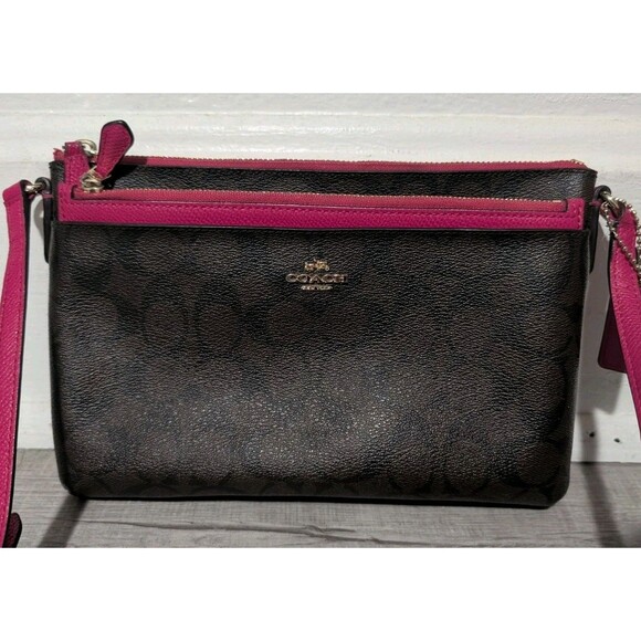 Coach Pop Crossbody Signature C w/ Wallet Brown & Ruby Pink - Picture 2 of 16